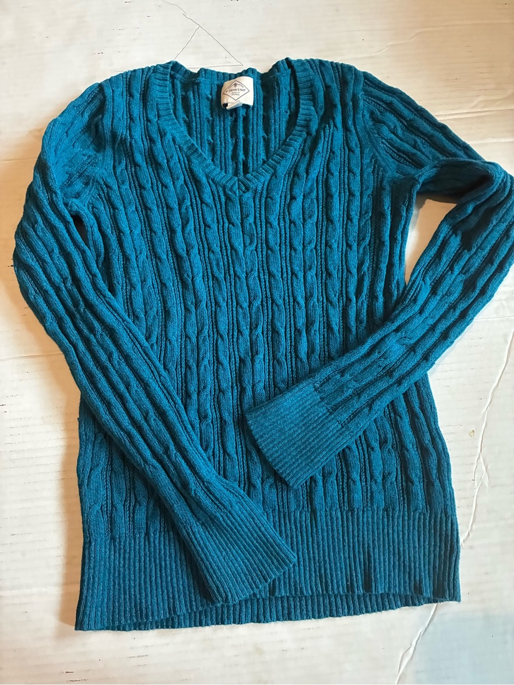 St. John's Bay Teal Cable-Knit V-Neck Sweater